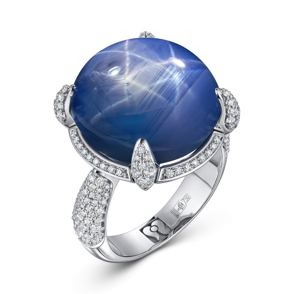 Ring with star sapphire and diamonds картинка 1