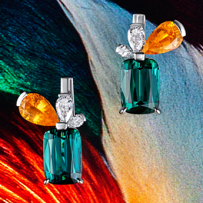 Earrings with indigolites, spessartines and diamonds