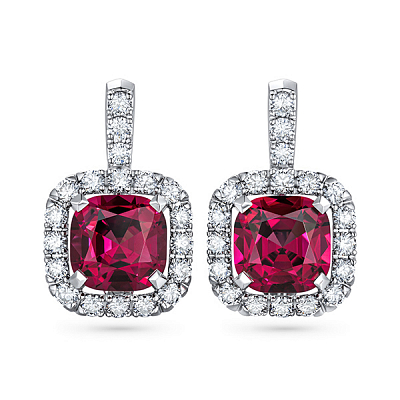 Earrings with rhodolite garnets and diamonds