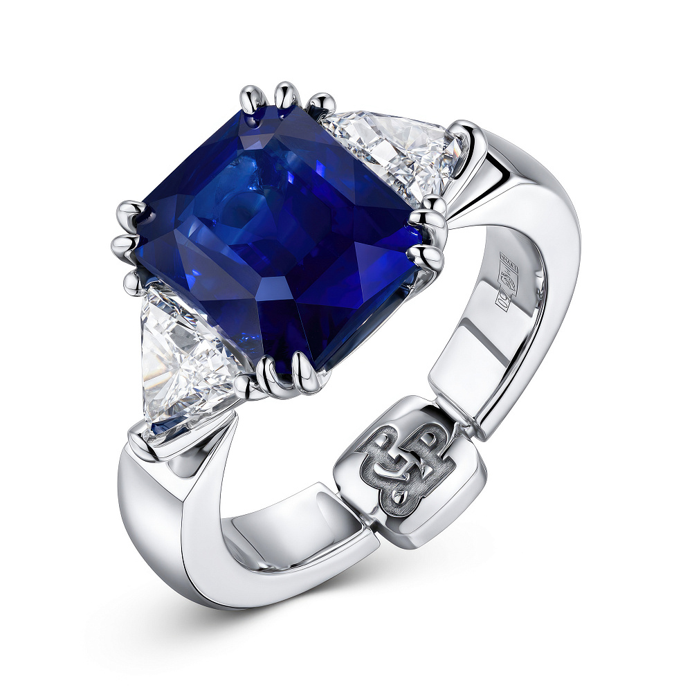Ring with Royal Blue sapphire and diamonds картинка 2