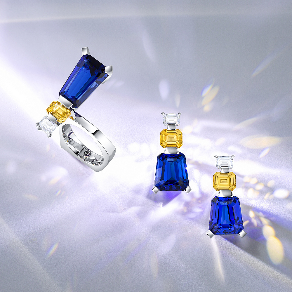 Earrings with yellow sapphires, tanzanites, and diamonds картинка 3