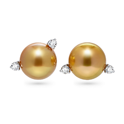 Stud earrings with golden South Sea pearls and diamonds