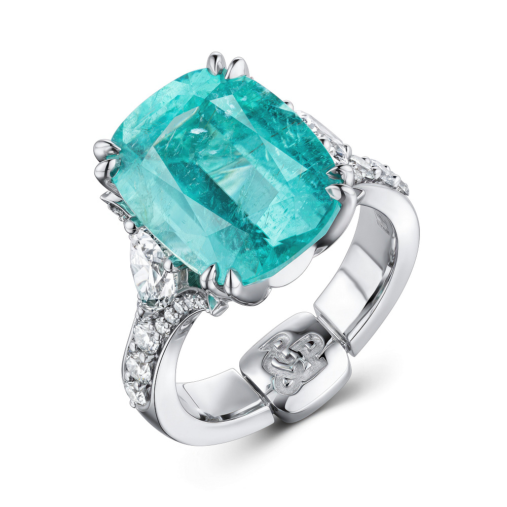 Ring with paraiba tourmaline and diamonds картинка 2