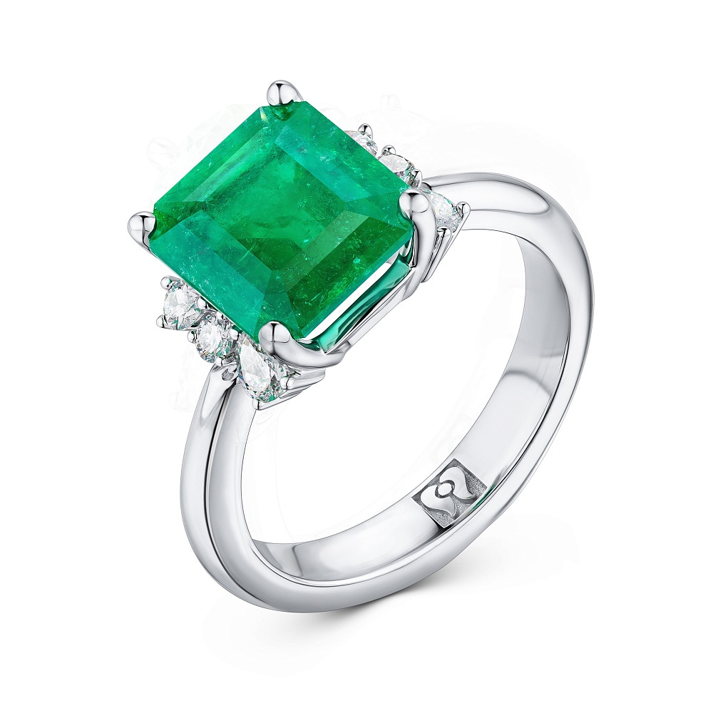 Ring with emerald and diamonds картинка 2