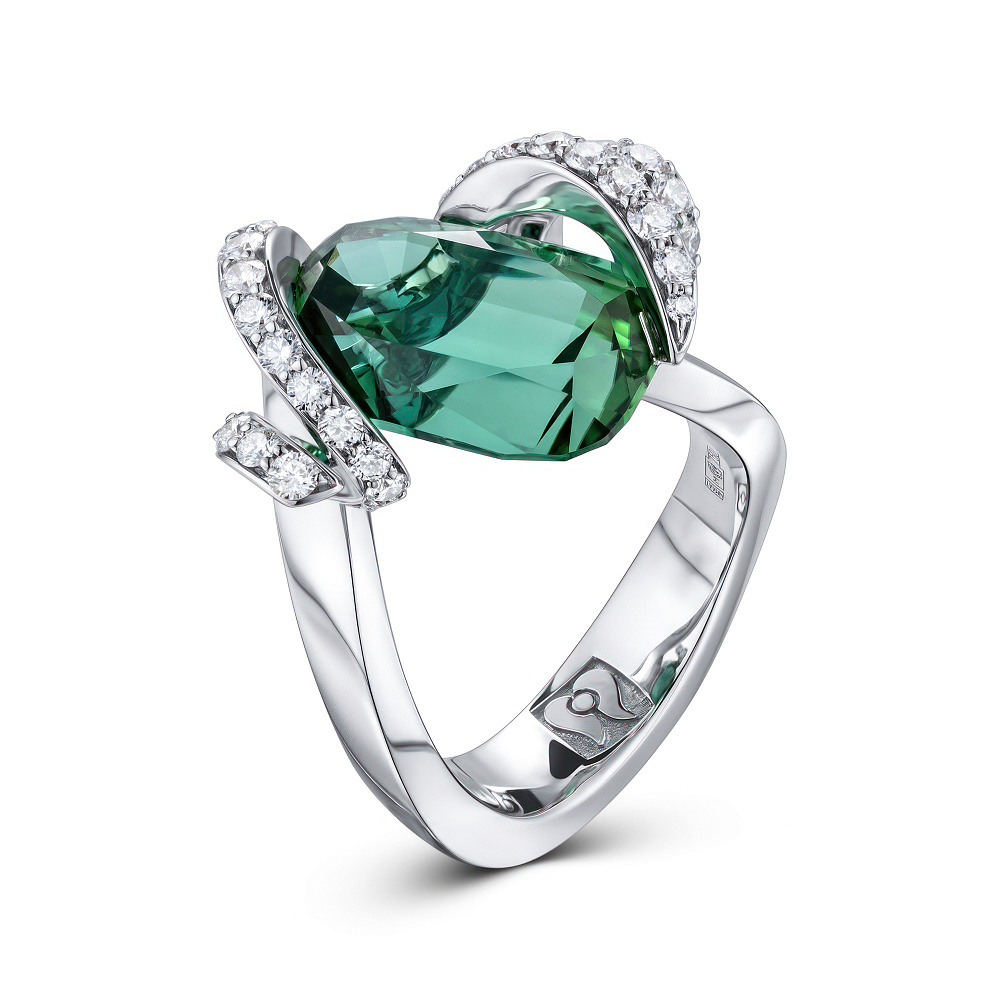 Ring with mint-green tourmaline and diamonds картинка 1