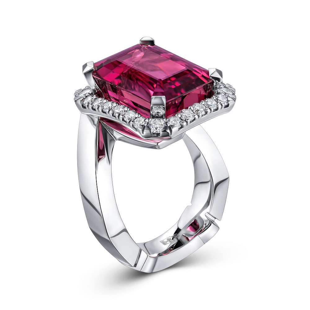 Ring with rubellite tourmaline and diamonds картинка 2