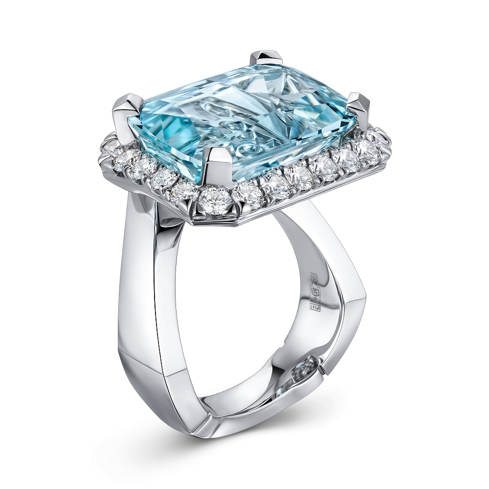 Ring with aquamarine and diamonds картинка 2