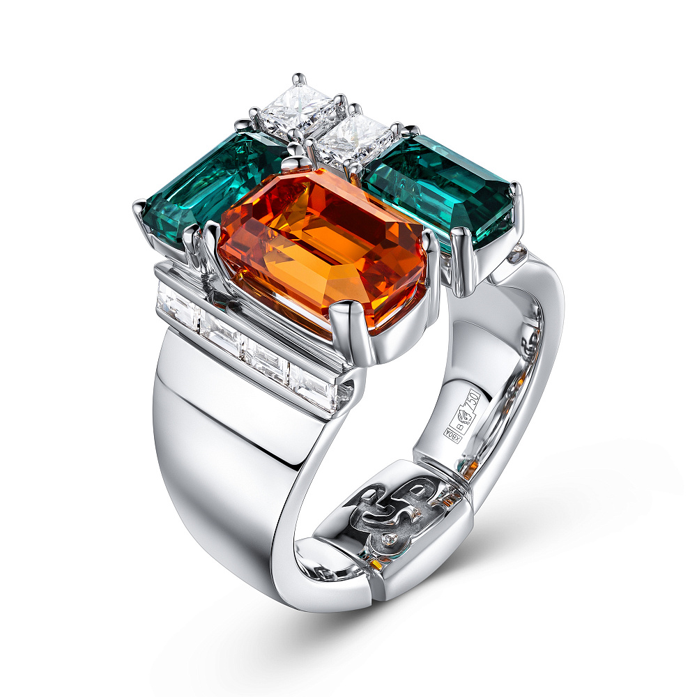 Ring with spessartine, indigolites and diamonds картинка 1