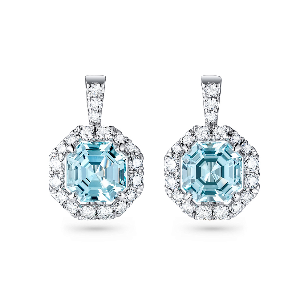 Earrings with aquamarines and diamonds картинка 1
