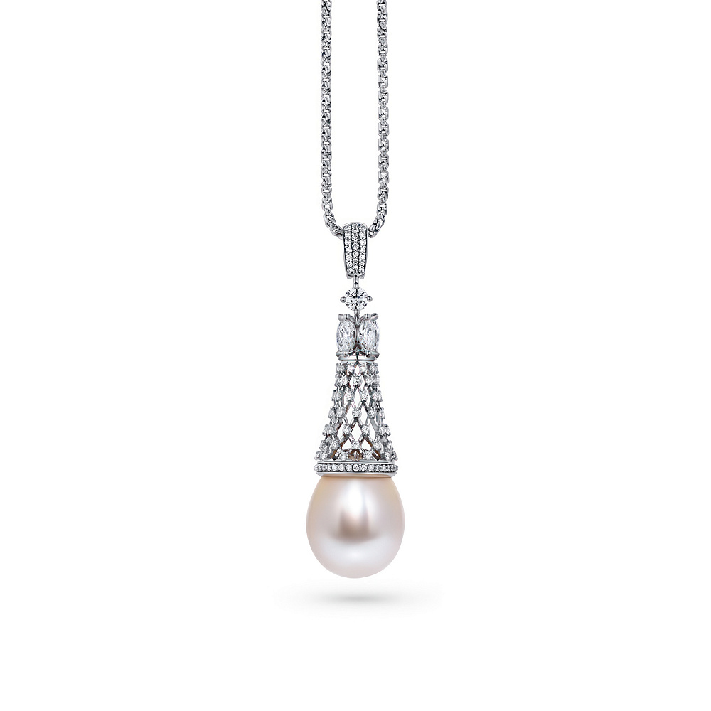 Pendant with Burmese champagne-colored pearls and diamonds картинка 1