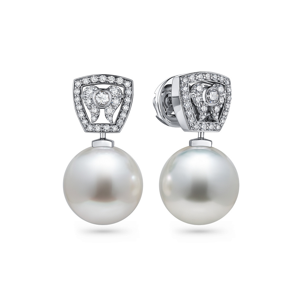 Earrings with South Sea pearls and diamonds картинка 2