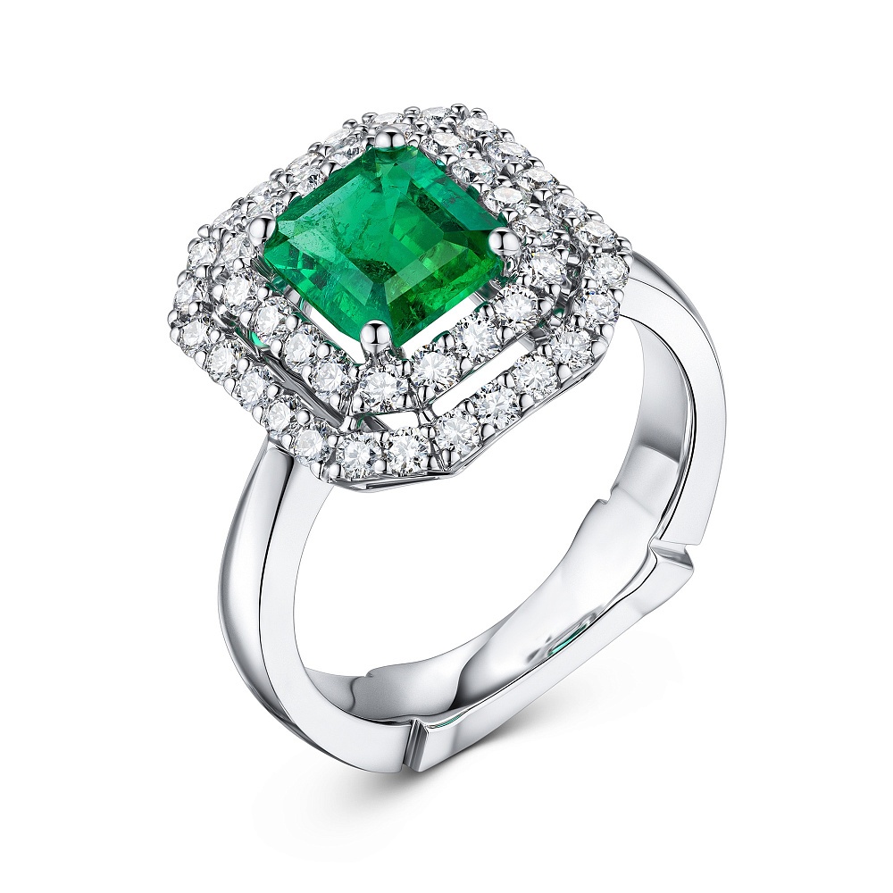 Ring with emerald and diamonds картинка 2