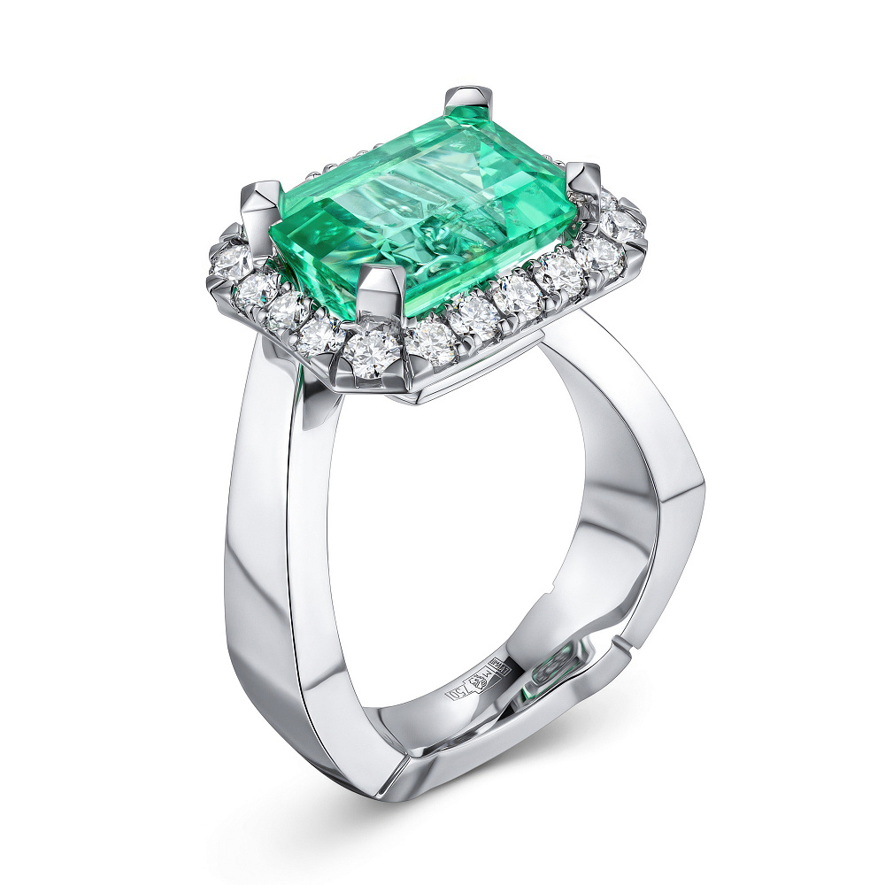 Ring with paraiba tourmaline and diamonds картинка 2