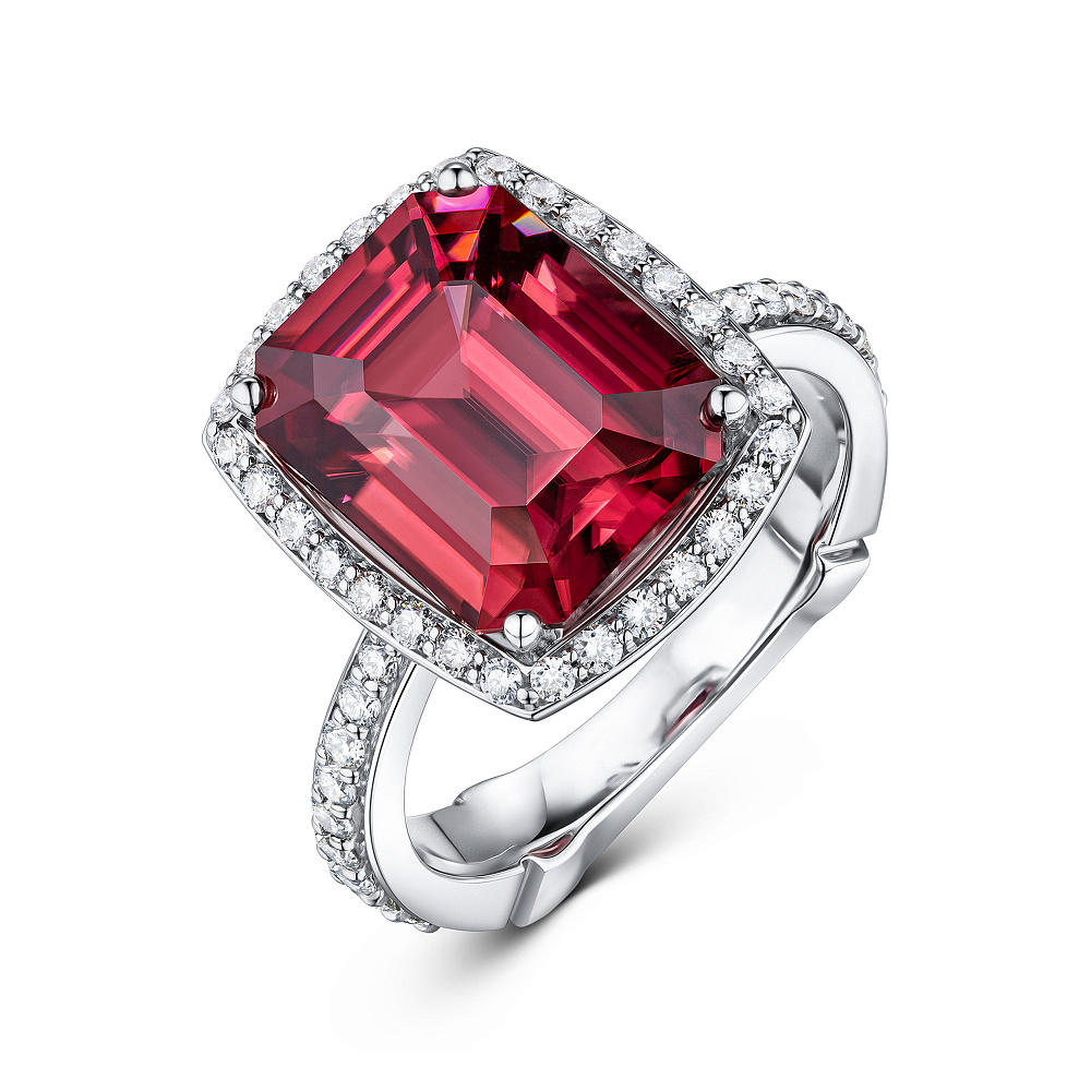 Ring with red zircon and diamonds картинка 2