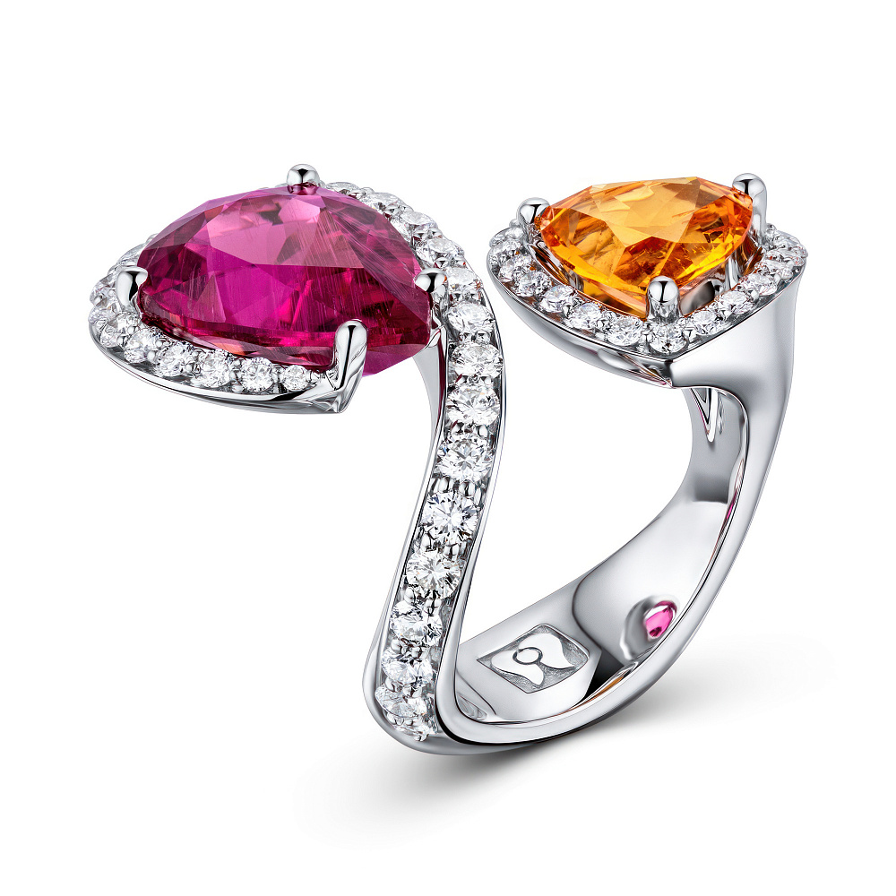 Ring with rubellite, spessartine and diamonds картинка 2