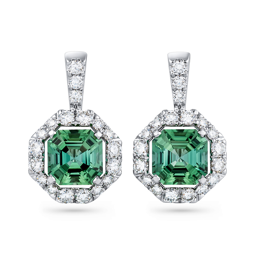 Earrings with green tourmalines and diamonds картинка 1