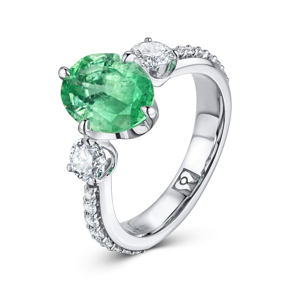 Ring with apple-green paraiba tourmaline and diamonds картинка 2