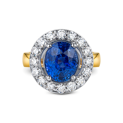 Ring with blue sapphire and diamonds