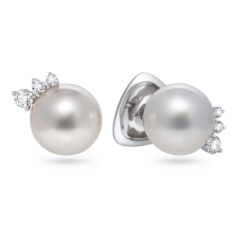 Stud earrings with South Sea pearls and diamonds картинка 2