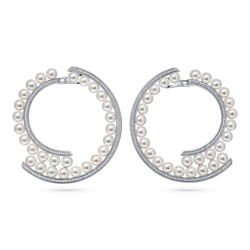 Earrings with Akoya pearls and diamonds картинка 1