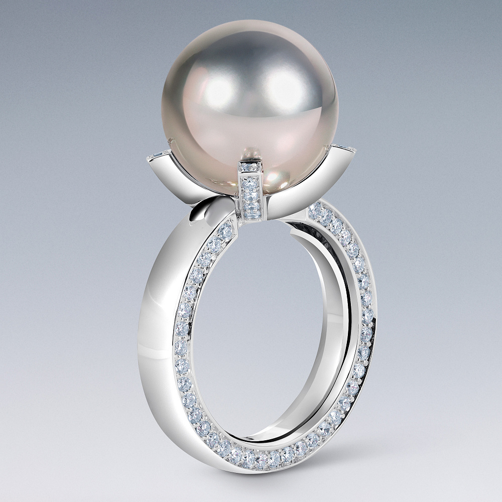 Ring with Tahitian pearl and diamonds картинка 1