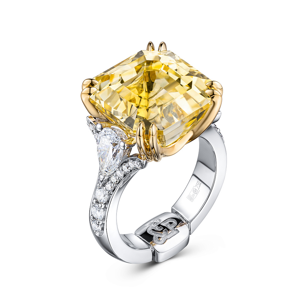 Ring with yellow sapphire and diamonds картинка 2