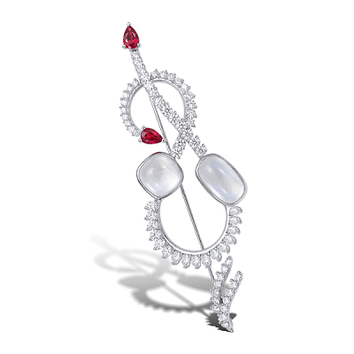 Brooch with rubies, moonstones and diamonds