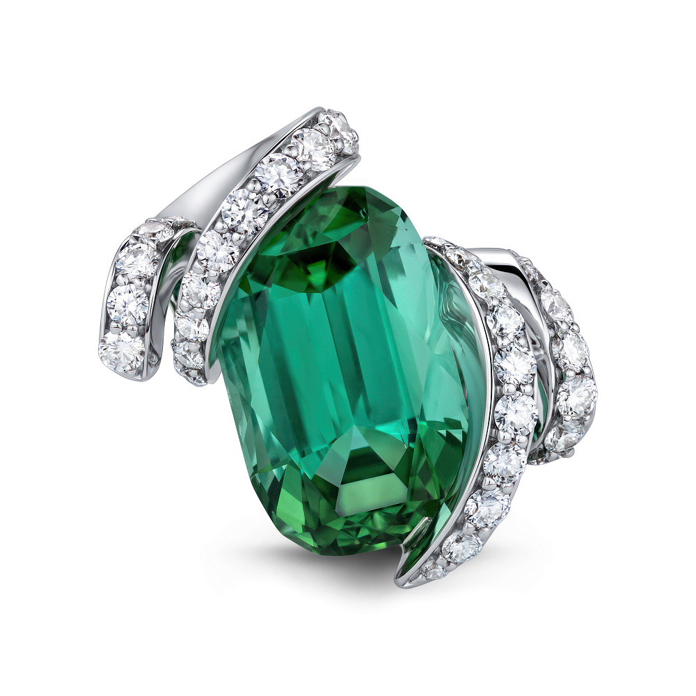 Ring with mint-green tourmaline and diamonds картинка 2