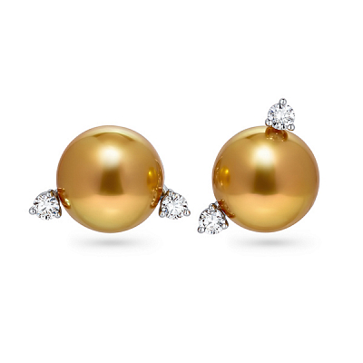 Stud earrings with golden South Sea pearls and diamonds