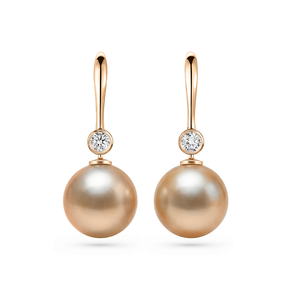 Earrings with freshwater pearls and diamonds картинка 1