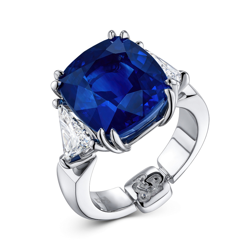 Ring with Royal Blue sapphire and diamonds картинка 2