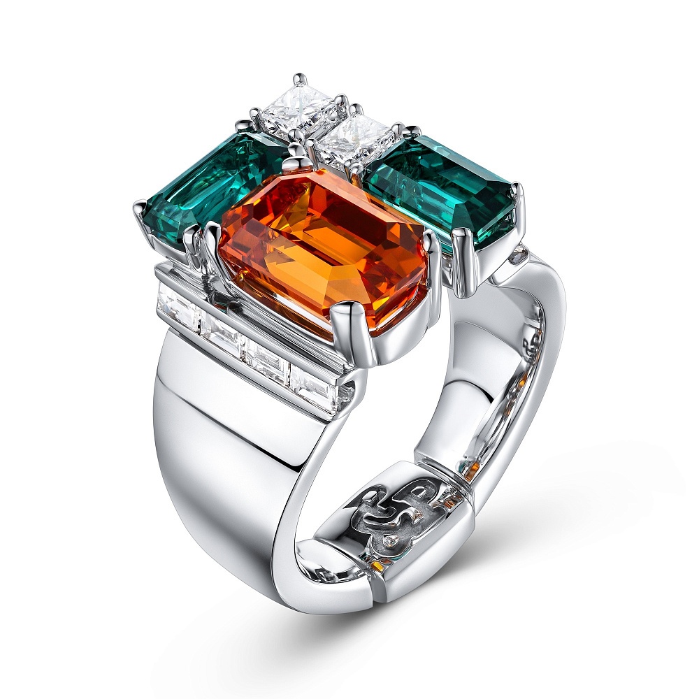 Ring with spessartine, indigolites and diamonds картинка 1