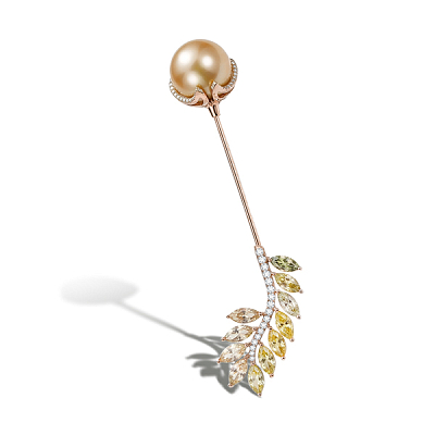 Pin with yellow sapphires, golden South Sea pearl and diamonds