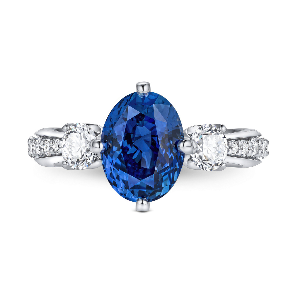 Ring with Cornflower sapphire and diamonds картинка 1