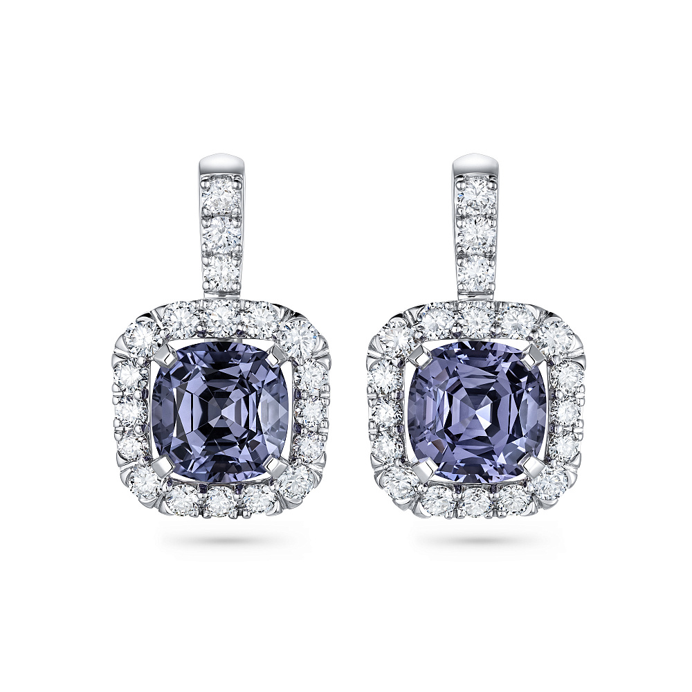 Earrings with purple-blue spinel and diamonds картинка 1