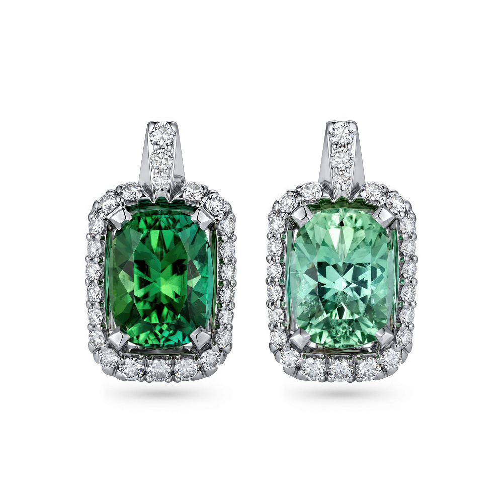 Earrings with green tourmalines and diamonds картинка 1