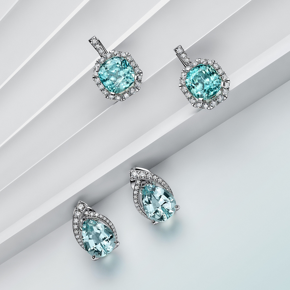 Earrings with aquamarines and diamonds картинка 2