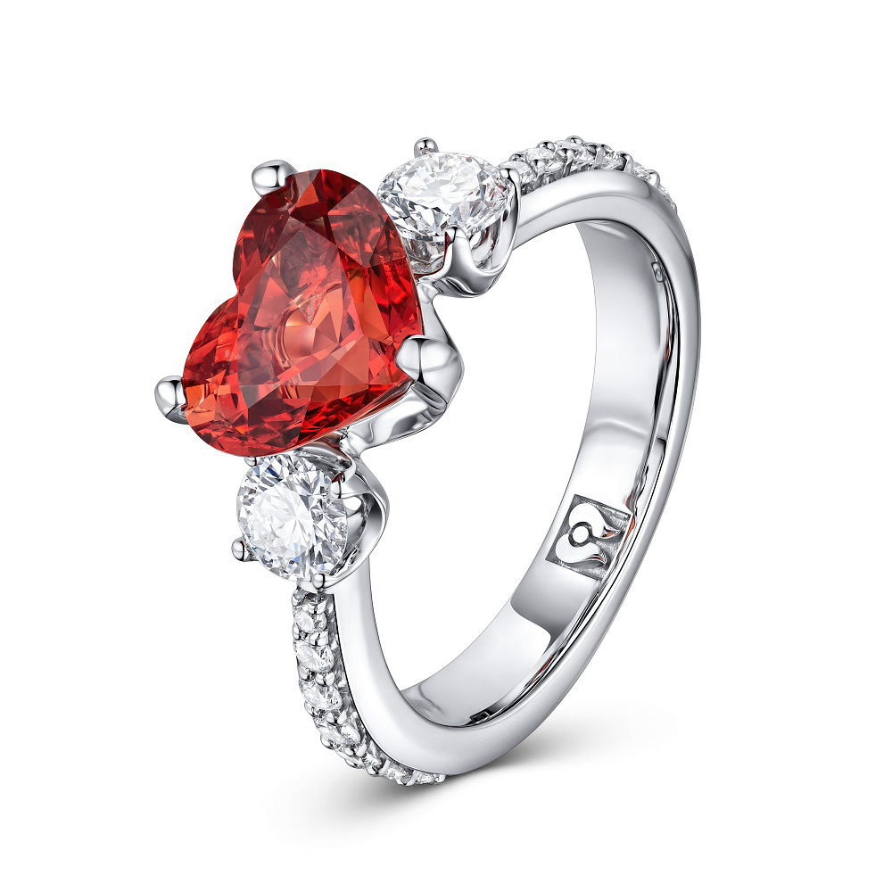 Ring with red-orange spinel and diamonds картинка 2