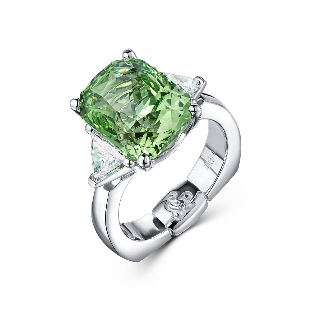 Ring with grossular garnet and diamonds картинка 2