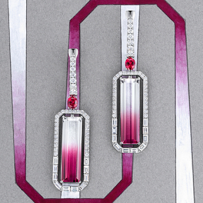 Earrings with polychrome tourmalines, spinels and diamonds