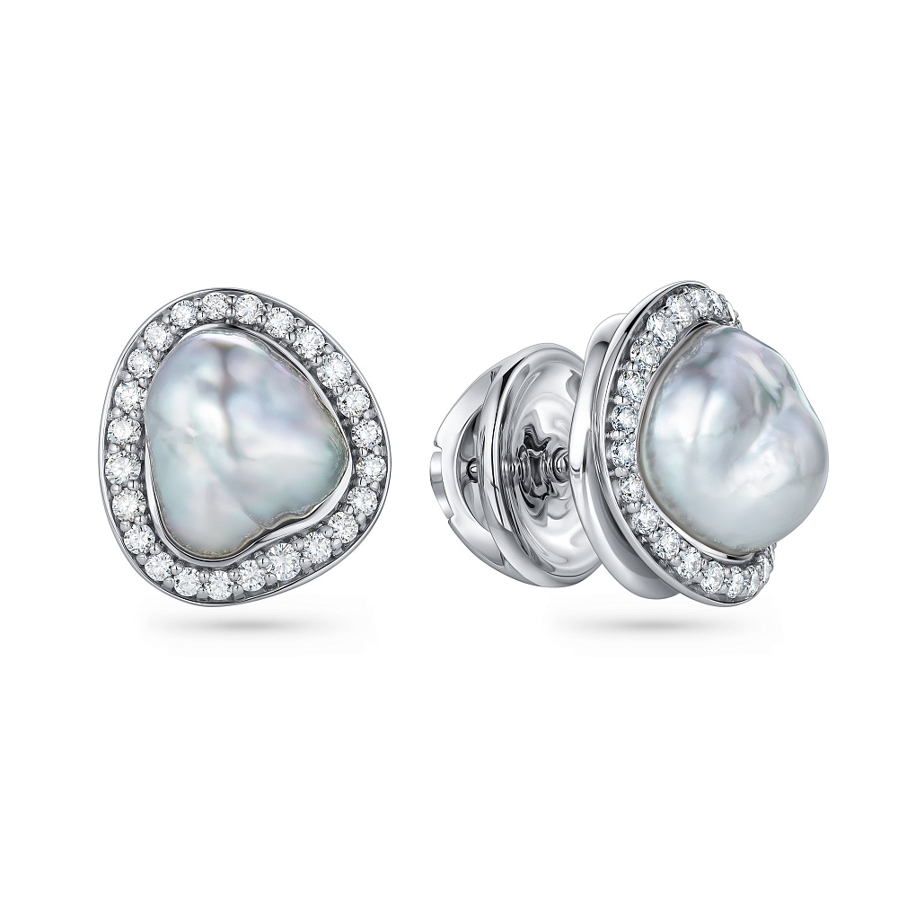 Stud earrings with South Sea keshi pearls and diamonds картинка 2