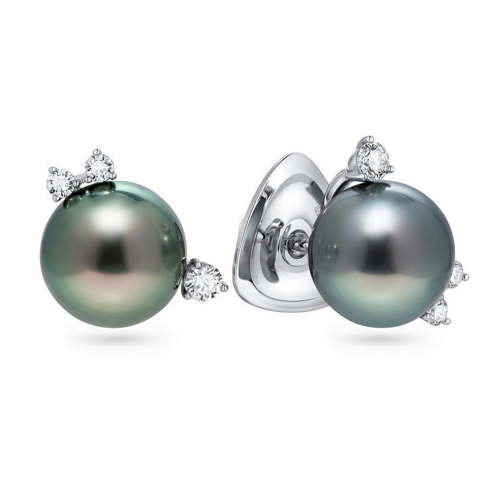 Stud earrings with Tahitian pearls and diamonds картинка 2