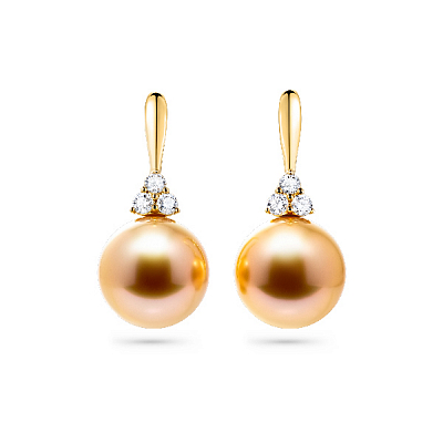 Earrings with golden South Sea pearls and diamonds