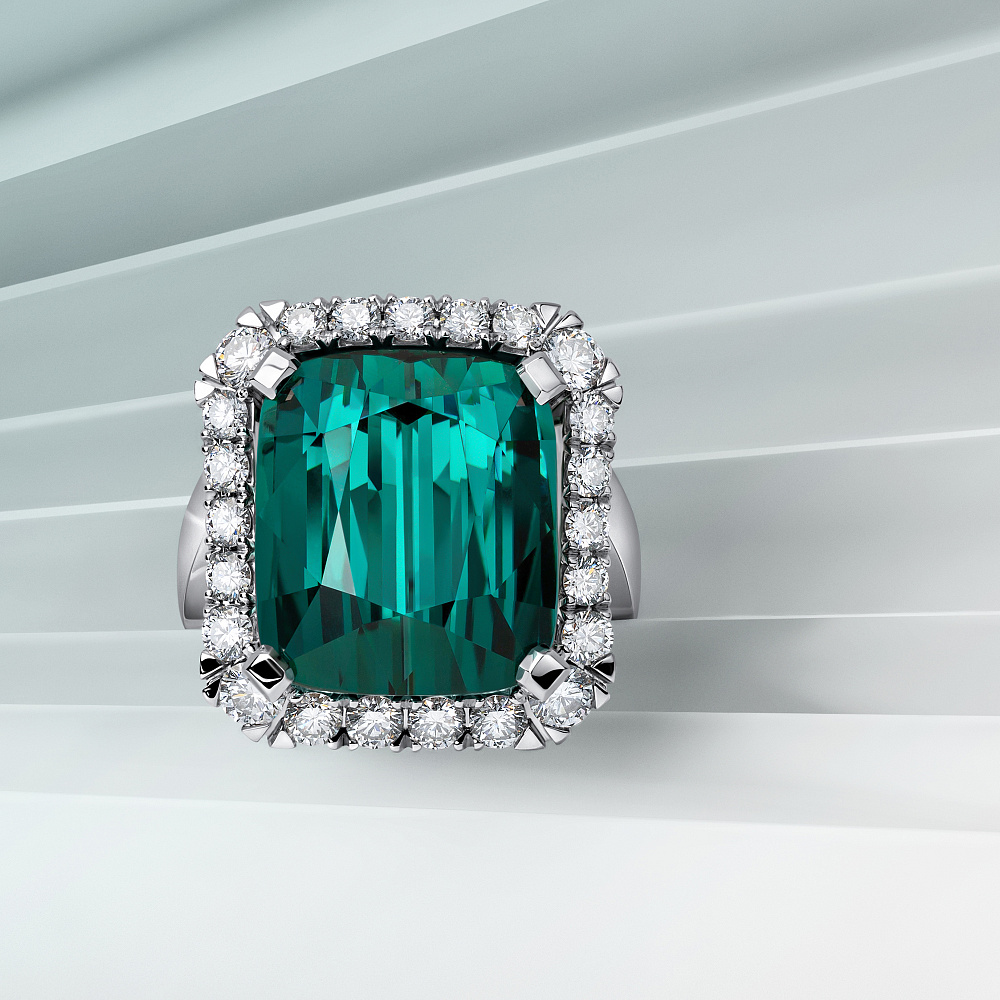 Ring with indicolite tourmaline and diamonds картинка 6