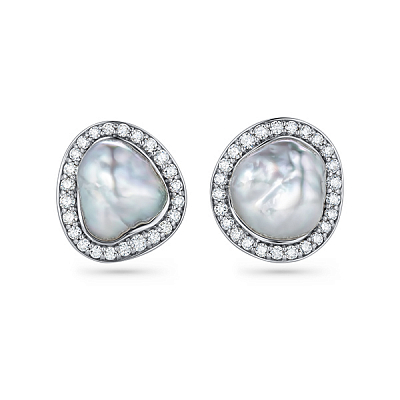 Stud earrings with South Sea keshi pearls and diamonds
