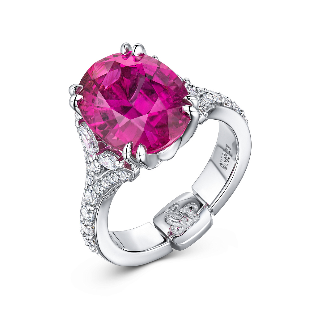 Ring with rubellite tourmaline and diamonds картинка 2