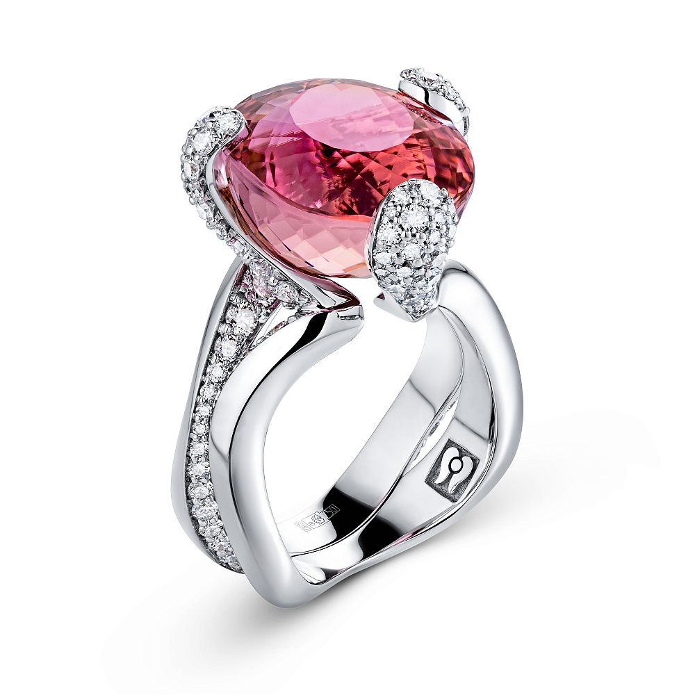 Ring with pink-orange tourmaline and diamonds картинка 1