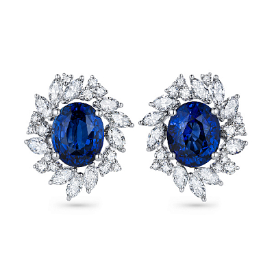 Earrings with blue sapphires and diamonds