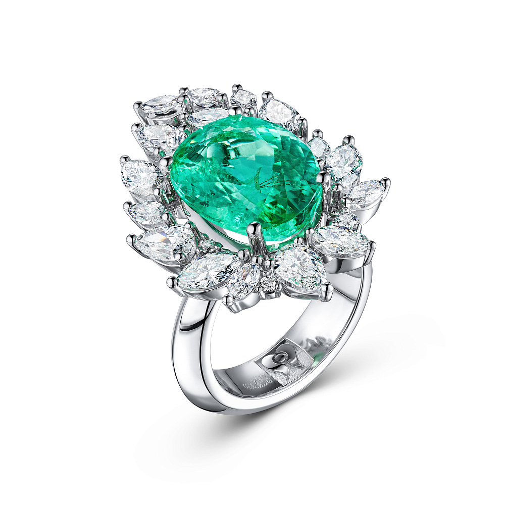 Ring with paraiba tourmaline and diamonds картинка 1