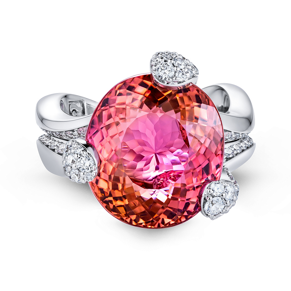 Ring with pink-orange tourmaline and diamonds картинка 2